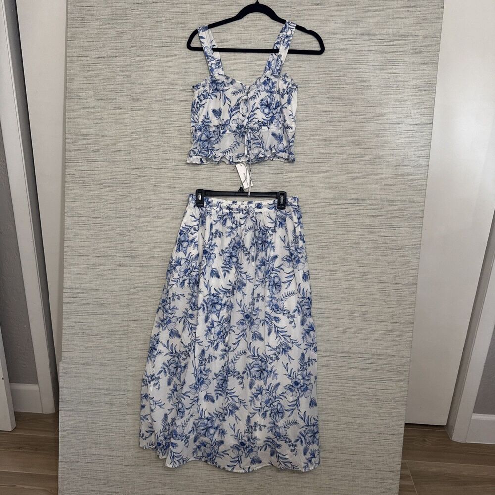 Heartloom Matching Skirt Set Blue White Floral Boho Romance Cottage Resort Med